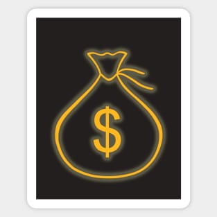 Money bag. Neon light glow. Business finance concept. Sticker